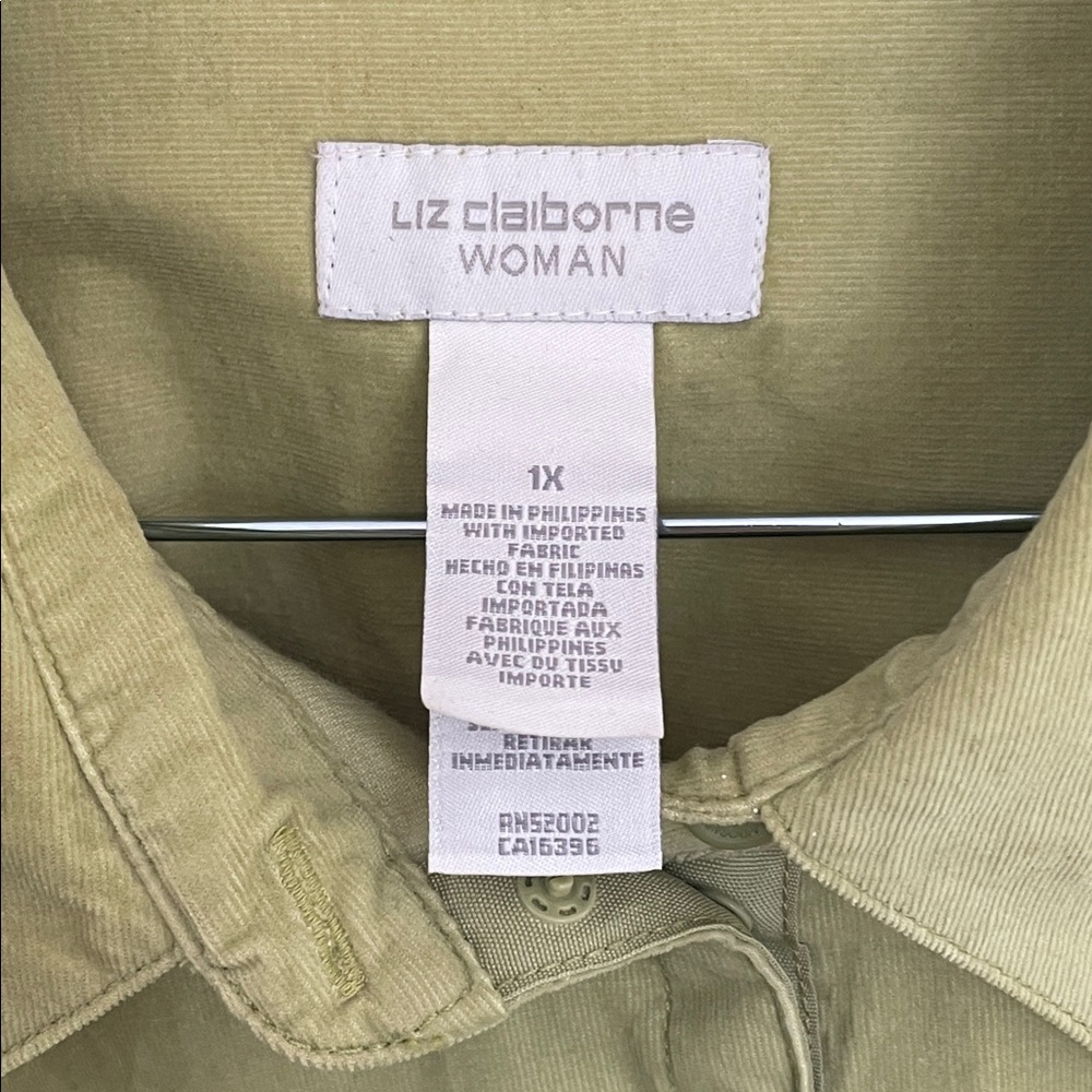 Liz Claiborne 1X Chartreuse Corduroy Button Front Jacket NWT - Picture 2 of 9